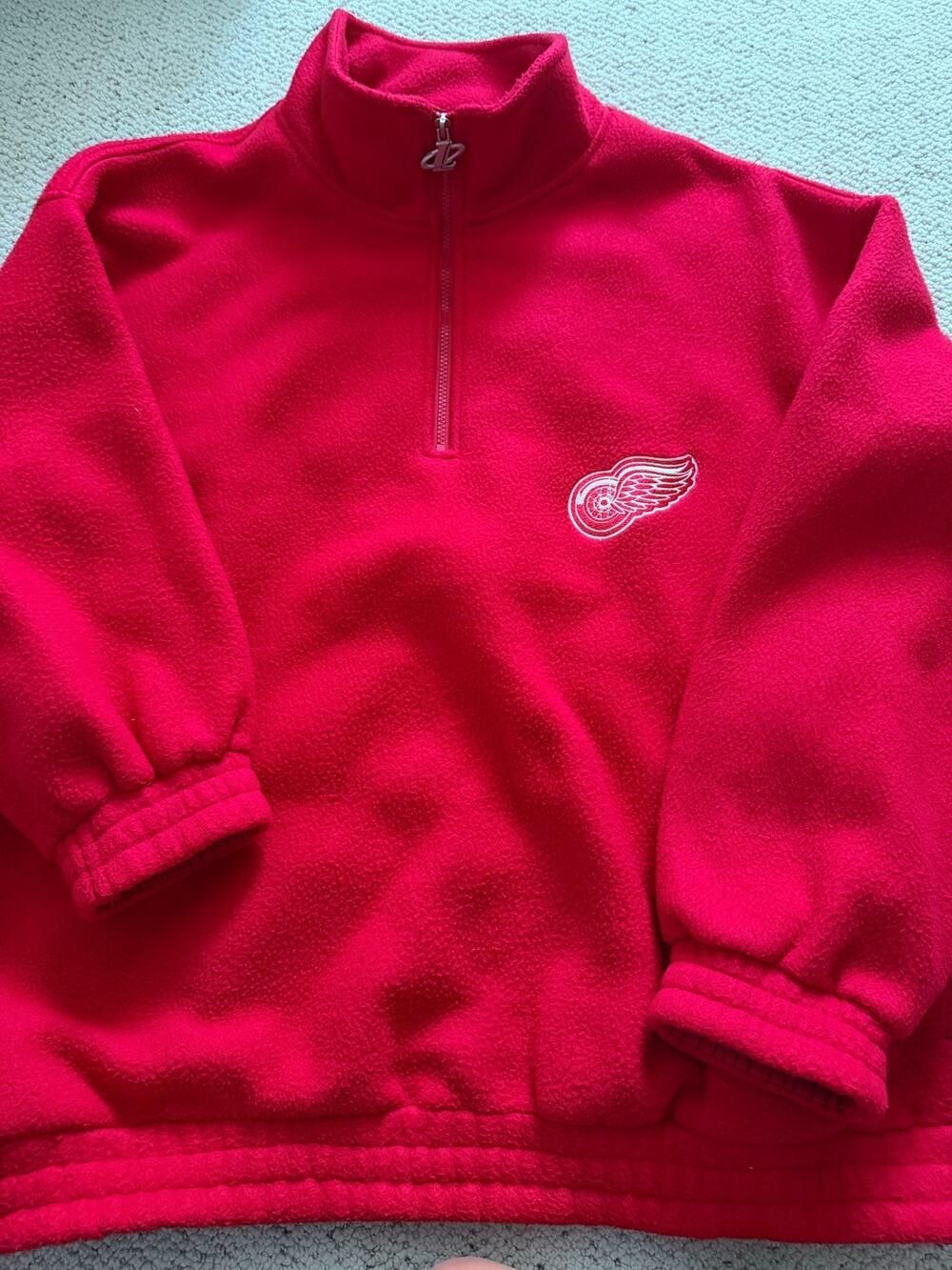 Vintage 90s Detroit Red Wings Logo Athletic Fleece Quarter Zip Pullover XL Red